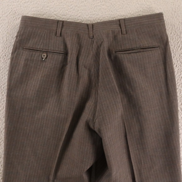 VTG Hopsack Pants Mens 34x27 Brown Marled Chalk Stripe Flat Front Wool Blend - Picture 6 of 10